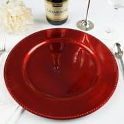 Efavormart 6 pcs 13" Red Beaded Round Charger Plates for Tabletop Decor Holiday Wedding Catering Event Decoration