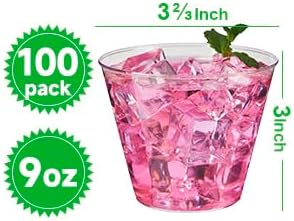 RACETOP 9 oz Clear Plastic Cups 100 packs, Disposable Plastic Party Cups Tumblers, Cocktail Cups, Perfect for Parties, Wedding and Events