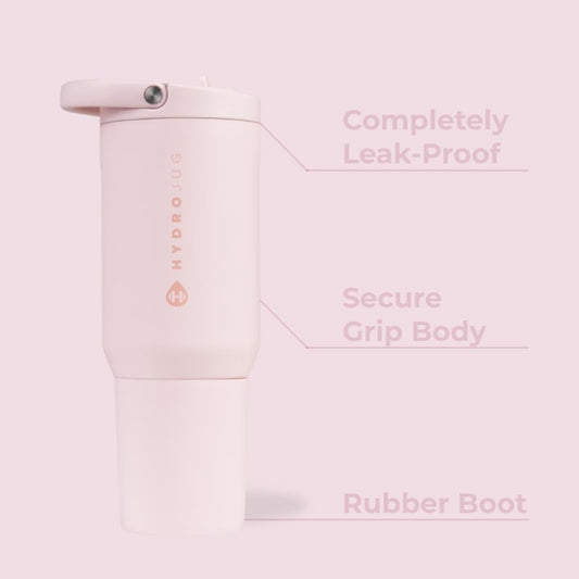 HydroJug Sport - Stainless Steel Tumbler with Straw, Vacuum Insulated, 20oz Leakproof Water Bottle, Ergonomic Design, Reusable, Dishwasher Safe, Rubber Base, Durable for Gym or Outdoors, Pink Sand
