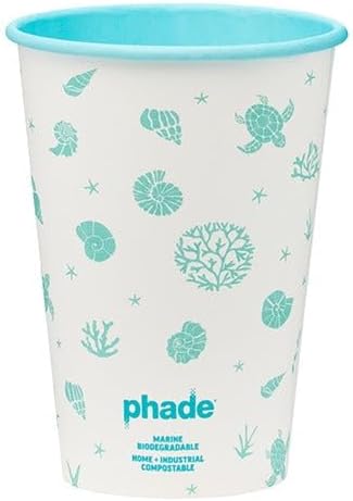 phade 16 oz Paper Hot Cups with Lids - 80 Count - Marine Biodegradable, Compostable & PFAS-Free - Made in USA Eco Coffee Cups, Sealife Blue,