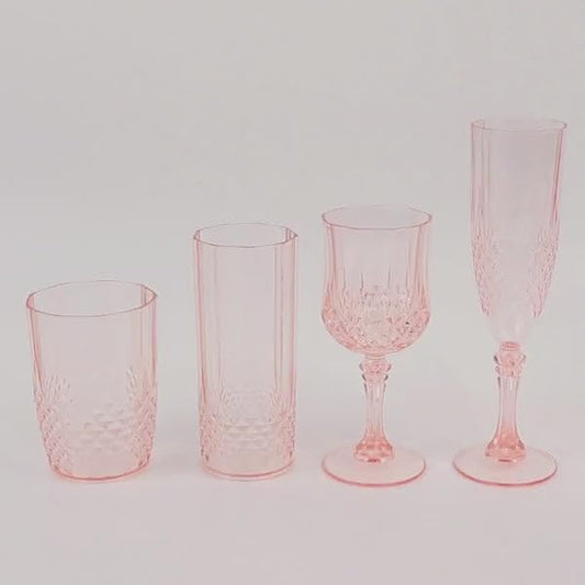 Efavormart 6-Pack Plastic Wine Glasses 8oz, Transparent Blush - Crystal Cut Shatterproof Cocktail Goblets Drinking Glasses