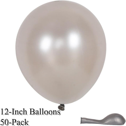 50 Pack 12 Inch Silver Latex Balloons for Party Decorations, Thick Premium Balloons for New Year’s, Corporate Events, Graduation, Wedding, Photo Backdrop, Arch & Garland, Air or Helium