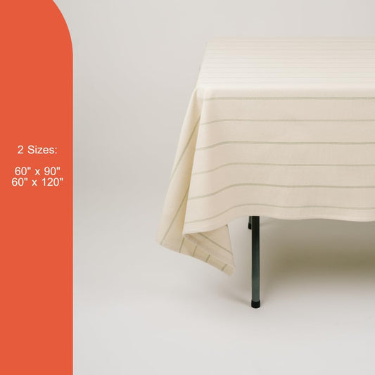60x90 in Cotton Tablecloth – Large Rectangular Dining Table Cover for Kitchen, Weddings, Parties, Indoor or Outdoor Picnic and Everyday Décor – Green Stripe/Natural