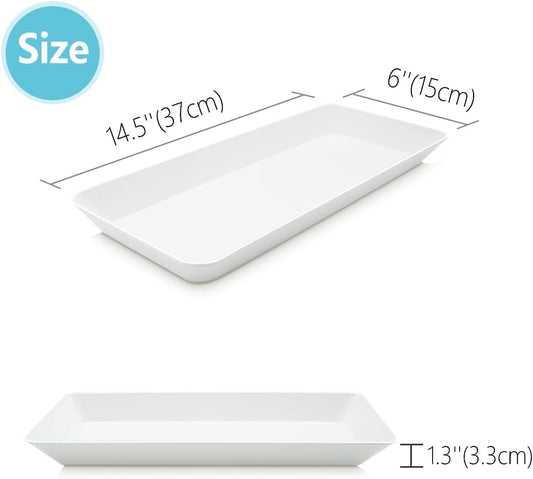 Serving Tray Platter Rectangle, 5 Pcs Long Narrow Food Tray for Veggie Fruit Snack Dessert, Plastic White Food Trays for Party Supplies Display, Rectangular Platters for Serving Food, BPA Free
