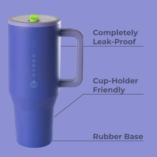 HydroJug Traveler - 32 oz Water Bottle with Handle & Flip Straw - Fits in Cup Holder, Leak Resistant Tumbler-Reusable Insulated Stainless Steel & Rubber Base - Gifts for Women & Men, Lime Rickey