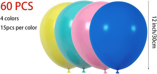 60 pcs 12 Inch Royal Blue Teal Pink Yellow Latex Balloons, For Birthday, Wedding, Baby Shower, Party Balloons Decorations