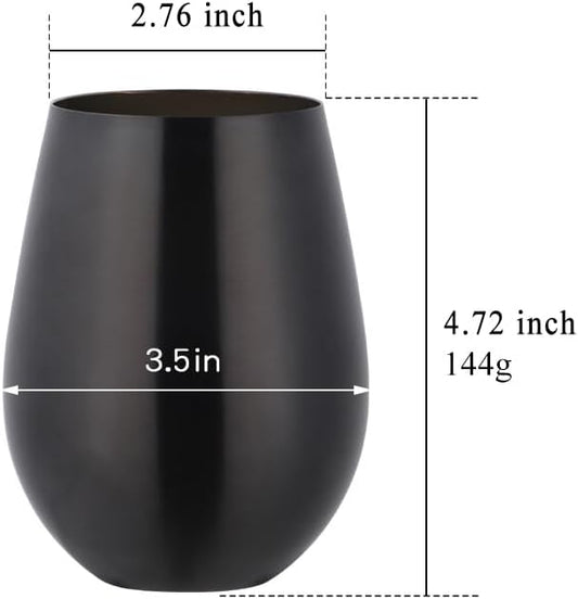Buyer Star 304 Stainless Steel Wine Glasses Set of 4 - Large 17 oz Outdoor Stemless Wine Tumblers - 100% Unbreakable & Stemless Metal Drinking Cups for Home and Outdoors Dishwasher safe (Black)