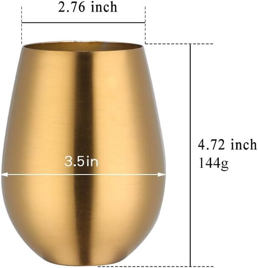 Buyer Star 304 Stainless Steel Wine Glasses Set of 2 - Large 17 oz Outdoor Stemless Wine Tumblers - 100% Unbreakable & Stemless Metal Drinking Cups for Home and Outdoors Dishwasher safe (Gold)