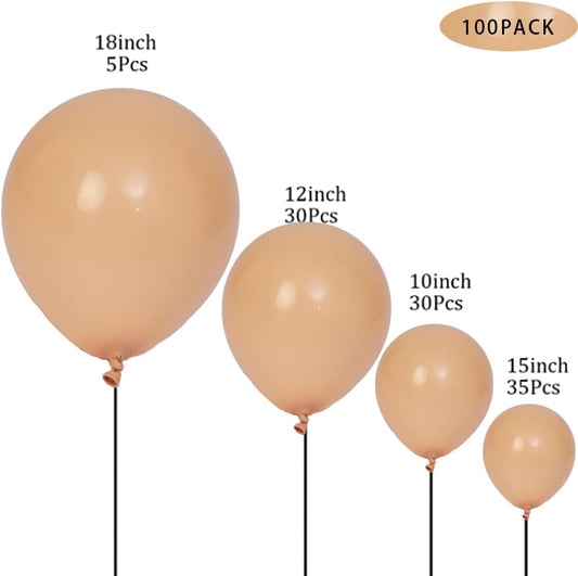 100pcs Retro Apricot Balloons 18 inch +12 inch +10 inch +5 inch Latex Party Nude Balloon Blush Skin Birthday Balloons Baby Shower Bulk
