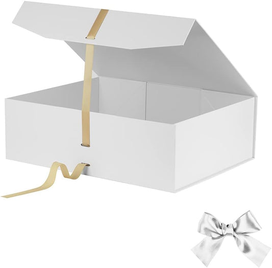 Extra Large White Gift Box 16x14x5.3 Inches, Gift Box with Ribbon, Gift Box with Lid Magnetic Closure, Groomsman Proposal Box, Rectangle Collapsible Gift Boxes for Large Gifts (Matte White)