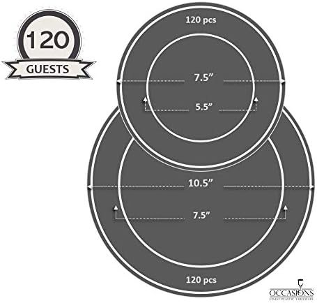 " OCCASIONS " 240 Plates Pack,(120 Guests) Heavyweight Premium Disposable Plastic Plates Set -120 x 10.5'' Dinner + 120 x 7.5'' Salad/Dessert (Ritz Blush and Gold)