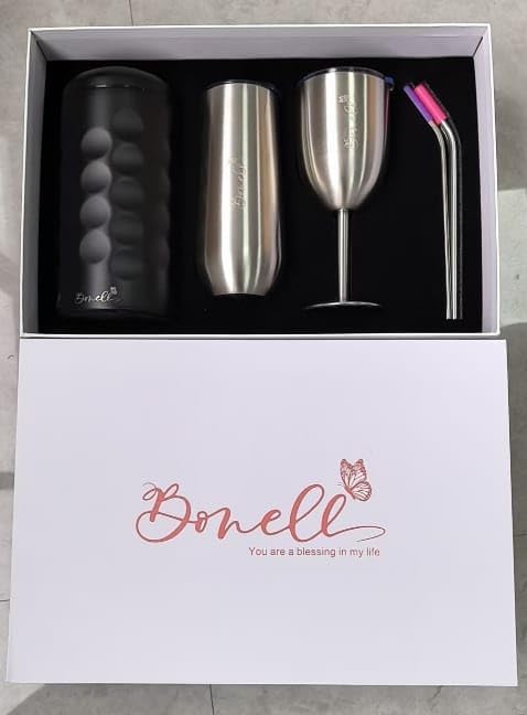 Champagne Bottle Chiller Gift Set- Portable Stainless Steel Sparkling Wine Cooler with 2 Champagne Flutes (Black)
