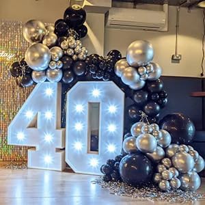 Black and Silver Balloons Arch Garland Kit, 134pcs Metallic Chrome Silver and Black Balloons with Different Size for Birthday, Graduation, Baby Shower, Disco New Years Party Party Decoration…