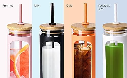 Kodrine 20oz Glass Tumbler with Straw and Lid, Iced Coffee Cups with Bamboo Lids, Glass Cups for Cold Drinks, Smoothie Cup with Silicone Sleeve for Travel, Work, BPA FREE-Mocha Mousse