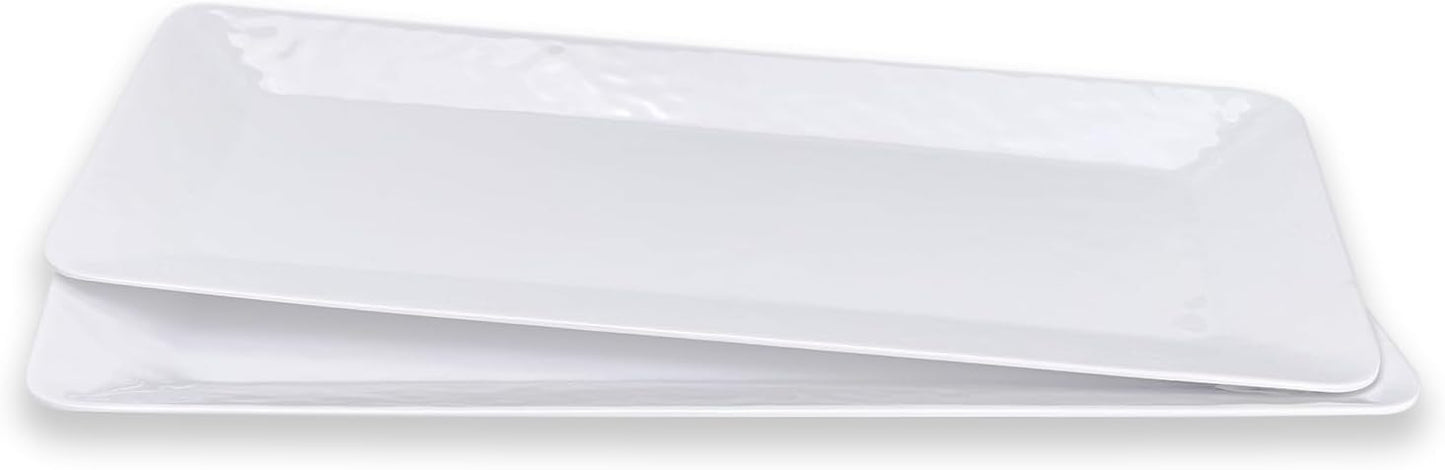 Yalin Rectangle Large Serving Platter, 17 Inch Melamine Serving Tray, Great for Restaurant, Steak, Salad and Everyday, Set of 2 White Dinner Plates (Rectangle)