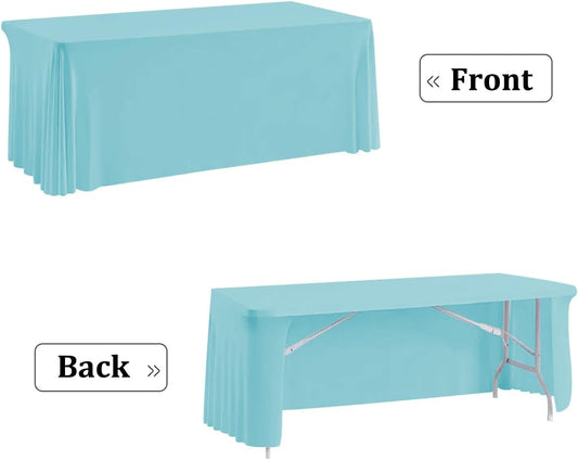 HAORUI Open Back Table Skirts, 4Pack Rectangle Wrinkle Resistant Table Clothes, Ruffles Elastic Table Cover for Banquets, Weddings, Parties (6ft Baby Blue)