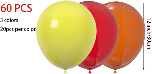 60 Pcs 12-Inch Latex Balloons in Yellow, Orange, and Red - Thanksgiving Day, Valentine's Day, Graduations, Birthday, Fall Celebrations,Baby Shower, Party Supplies