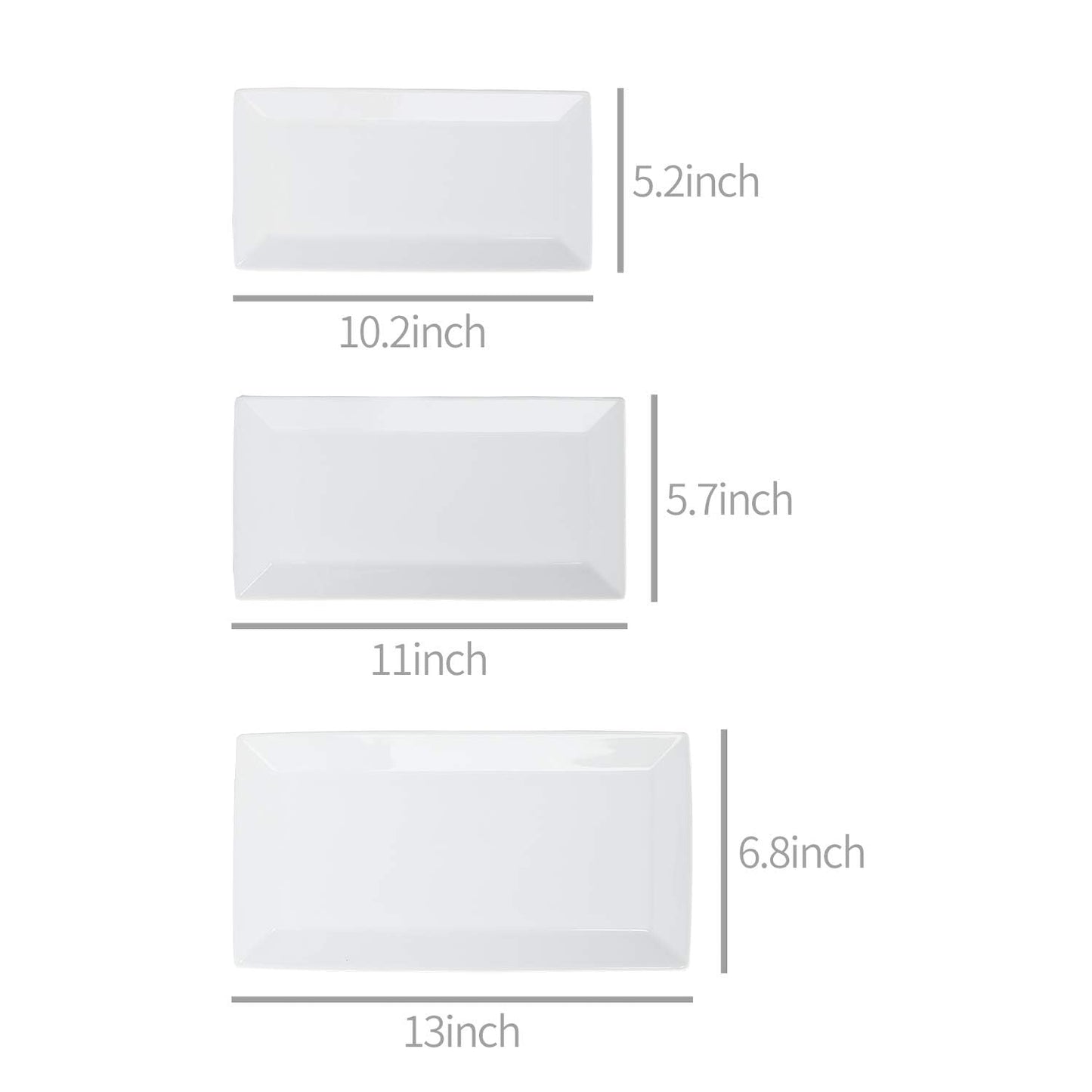 Amazon Basics 3-Piece Porcelain, Party Platter Appetizer, Dinner, Dessert Set, 12.75 inch, 11 inch, 10 inch, White
