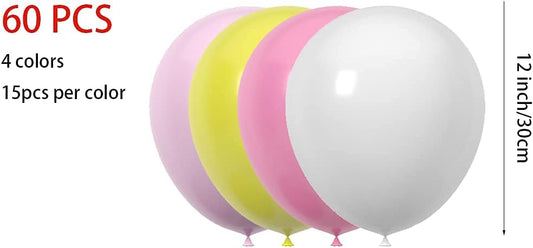 60 Pack 12 Inch Pink Yellow And White Latex Balloons, Birthday Wedding Baby Shower Party Balloons (Pink Yellow And White)