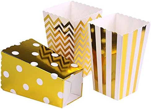 Tvoip 36Pcs Gold/Silver/Rose Gold Foil Popcorn Treat Box Christmas Wedding Decoration Party Favor Supply Candy Gift Popcorn Bags (Gold)