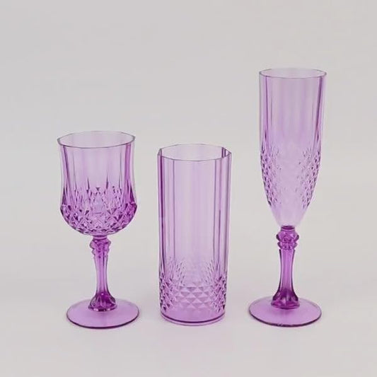 Efavormart 6-Pack Plastic Wine Glasses 8oz, Purple - Crystal Cut Shatterproof Cocktail Goblets Drinking Glasses