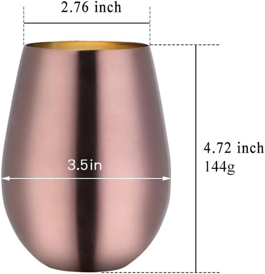 Buyer Star 304 Stainless Steel Wine Glasses Set of 2 - Large 17 oz Outdoor Stemless Wine Tumblers - 100% Unbreakable & Stemless Metal Drinking Cups for Home and Outdoors Dishwasher safe (RoseGold)