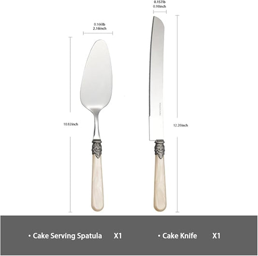 XIAOCORI 2-piece Cake Knife and Serve Set, Fancy Hand Craft Italian Design, Vintage Pie Knife Server Set with Handle, Cake Cutter Set (Champagne)