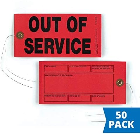 Out of Service Tags 50-pk. - 6.25" x 3.125", Red, Synthetic, 12" Tag Wires Attached, J. J. Keller & Associates, Inc.