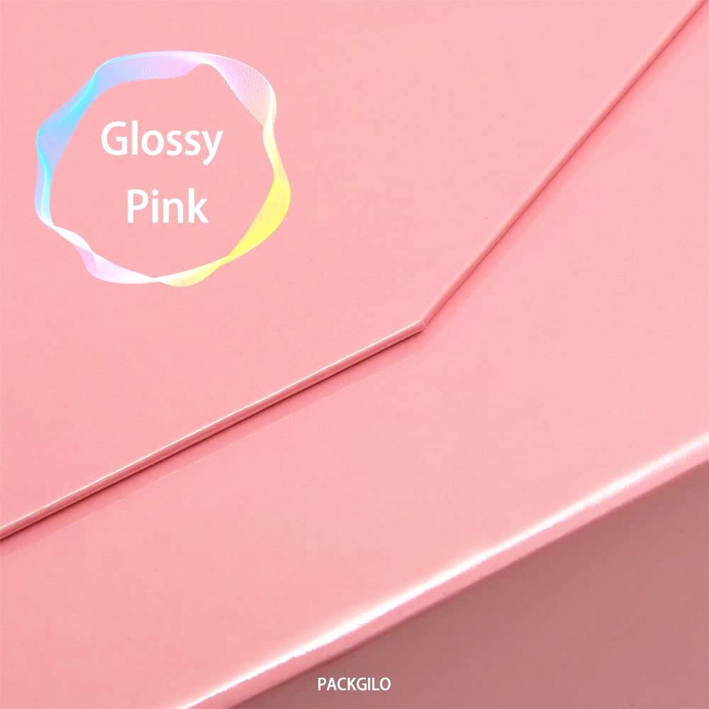 1PCS Pink Gift Box with Ribbon 9.5x7x4 Inches,Sturdy Gift Box with Lid for Gift Packaging, Foldable Magnetic Closure Storage Boxes, Bridesmaid proposal box, Rectangle Collapsible Box