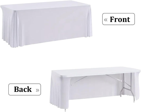 HAORUI Open Back Table Skirts, 4Pack Rectangle Wrinkle Resistant Table Clothes, Ruffles Elastic Table Cover for Banquets, Weddings, Parties (6ft White)
