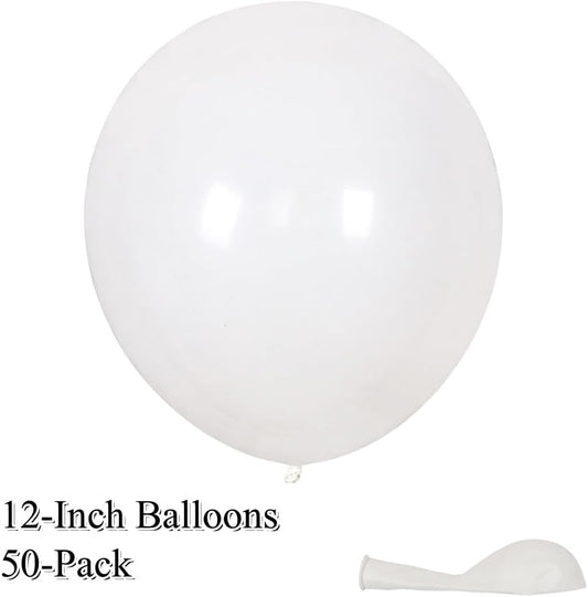 50 Pack 12 Inch White Latex Balloons for Party Decorations, Thick Premium Balloons for Wedding, Baby Shower, Engagement, Graduation, Photo Backdrop, Arch & Garland, Air or Helium