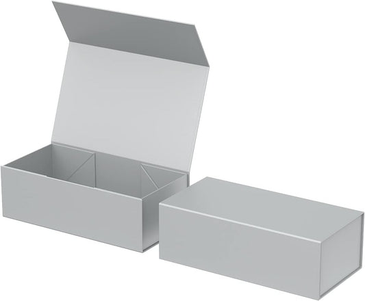 Gift Box 12" x 6" x 4",Large Gift Box with Lid, Silver Boxes for Presents,Birthday,Valentine's Day,Mother's Day,Christmas,Anniversary,Luxury for Gift Packaging (Silver)
