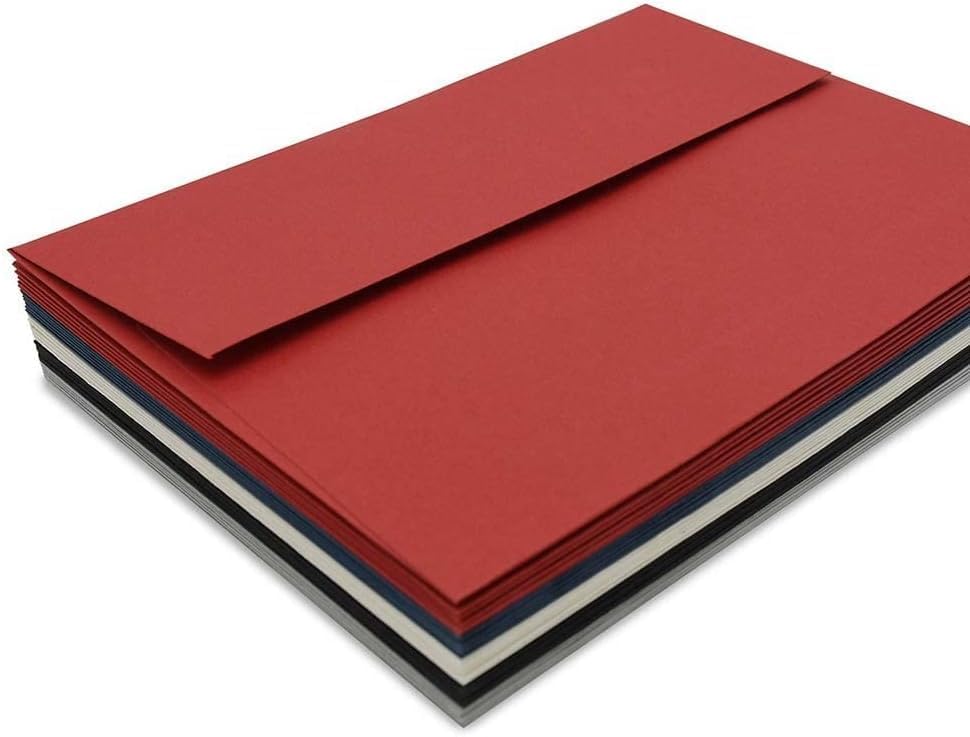 A7 Printable Red Envelopes 5X7 50 Pack - Quick Self Seal,for 5x7 Cards| Perfect for Weddings, Invitations, Photos, Graduation, Baby Shower| 5.25 x 7.25 inches,AZAZA