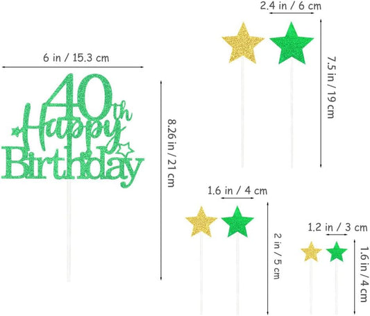 Glittery 40th Happy Birthday Cake Topper with Star,Personalised 40 Birthday Cake Toppers Party Decorations Party Supplies for Boys Girls Green Gold
