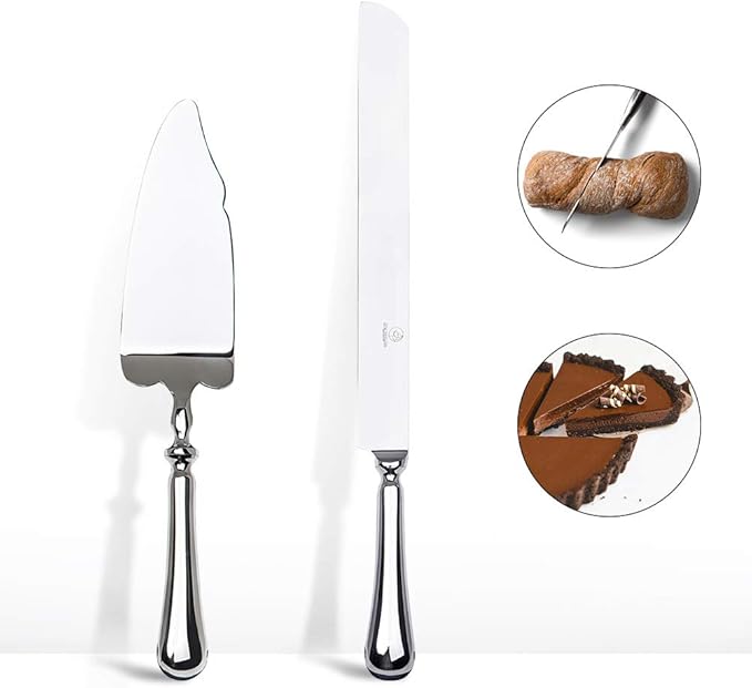 OTW PAVILION 2 Piece Wedding Cake Knife and Server Set,18/10 Stainless Steel Cake cutting Set Pie Server Cake Cutter Knife for Birthday,Anniversary,Holiday,Baby Shower,Party