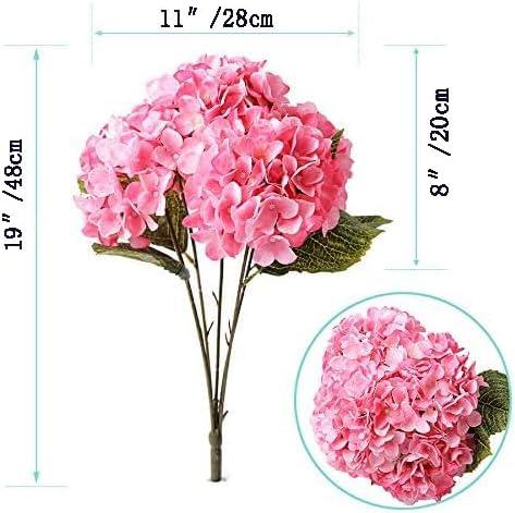 2Bouquets Artificial Fake Flowers Plants Silk Hydrangea Arrangements Wedding Bouquets Decorations Plastic Floral Home Kitchen Garden Party Festival Bar DIY (Pink, 5 Flower Heads)