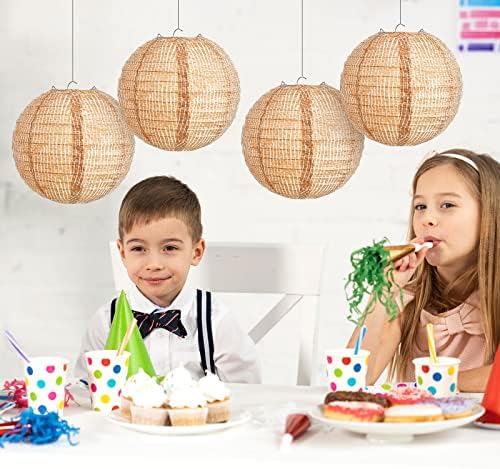 Hortsun 24 Pcs Print Burlap Paper Lanterns Round Chinese Paper Lanterns Decorative Farmhouse Classroom Decor Home Sweet Classroom Birthday Party Ceremonial Event (8 Inch)