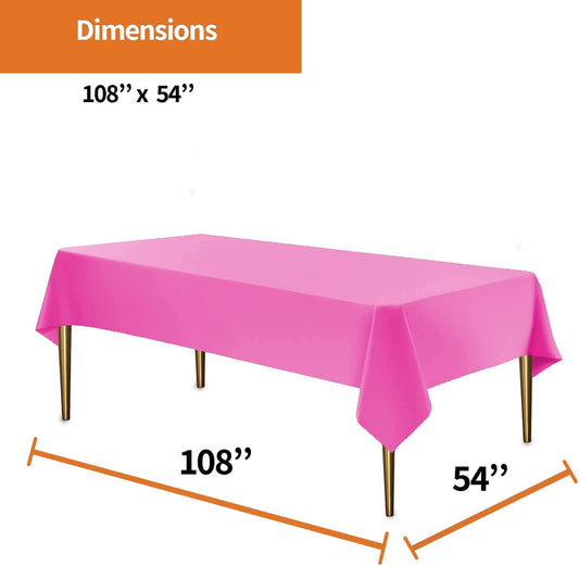 Pink Disposable Plastic Tablecloth for Rectangle Tables (48 Pack) Premium Decorative Table Cloths for Parties, Events & Weddings, Indoors & Outdoors, 54 x 108 inches