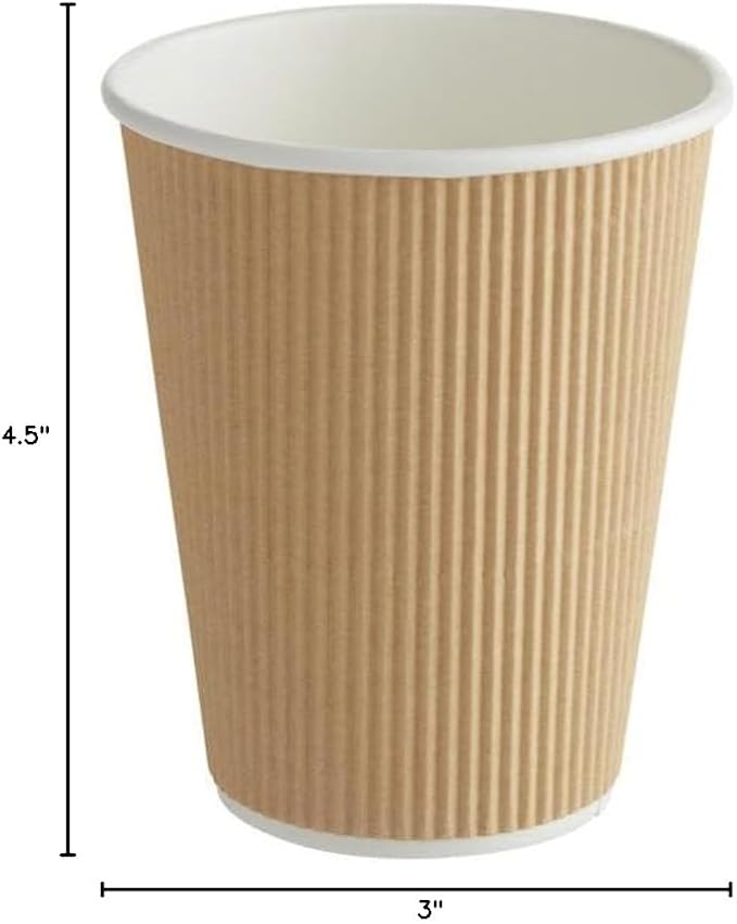 Ripple Paper Cups 12 oz 500 Pack for Coffee & Tea Made in USA | Bulk 500 Count for Home, Office, Restaurants & Coffee Shops | Recyclable, Insulated, & Disposable 12 Ounce To-Go Cups for Hot Beverages