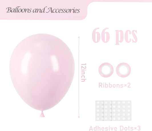 Light Pink Balloons, 66pack 12inch Pastel Pink Latex Party Balloons for Boys Girls Birthday Party, Baby Shower, Wedding, Gender Reveal, Baby Shower, Anniversary Party Decorations