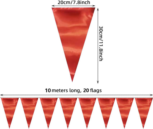 20M/65FT Red Triangle Pennant Banner Flag Metallic Fabric Bunting Garland for Christmas Graduation Wedding Engagement Anniversary Bachelorette Birthday Bridal Shower Valentines Hen Party Supplies