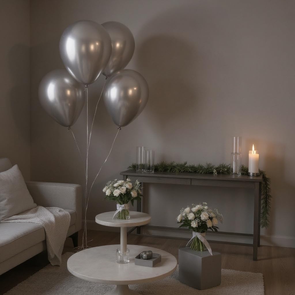50 Pack 12 Inch Silver Latex Balloons for Party Decorations, Thick Premium Balloons for New Year’s, Corporate Events, Graduation, Wedding, Photo Backdrop, Arch & Garland, Air or Helium