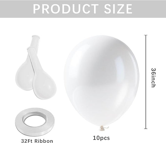 10Pcs Giant White Balloons, 36 Inch Big Wedding Ballons, globos blancos, Matte Latex Balloon as White Party Decorations for Birthday, Baby Shower, Engagement, 4th of July, Gender Reveal, Bachelorette