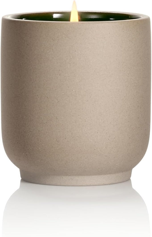 Homecourt Luxury Scented Candle, Mandarin Basile Scent, 60-Hour Burn Time, Soy Wax Blend, Organic Cotton Wick, Kiln-Fired Reusable Ceramic Vessel, 8 Oz, 2.0