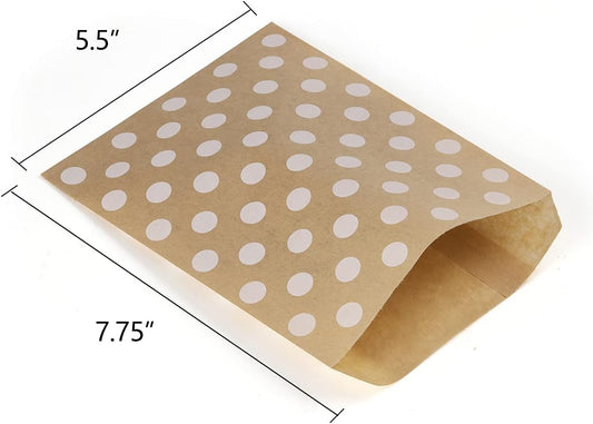 BagDream 5.5x7.75 Inches Kraft Paper Bags Pack of 100 Flat Paper Greaseproof Envelopes for Snack, Cookie, Popcorn Bags Brown Dot