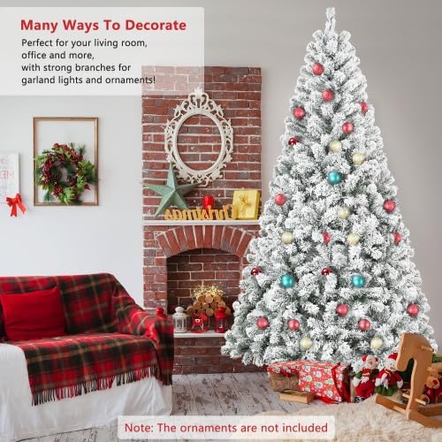 5FT Flocked Christmas Tree – Artificial Snowy Holiday Tree with 1022 Tips, Full Shape PVC, Sturdy Metal Stand, for Holiday Party