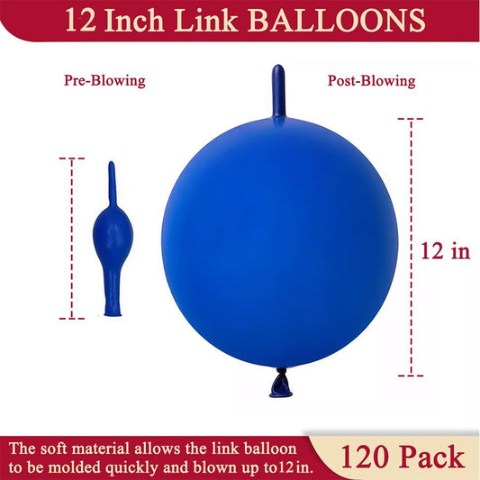 Blue Link Balloons 12 Inch – 120 Pcs Latex Quick Linking Balloons for Birthday & Baby Shower Party