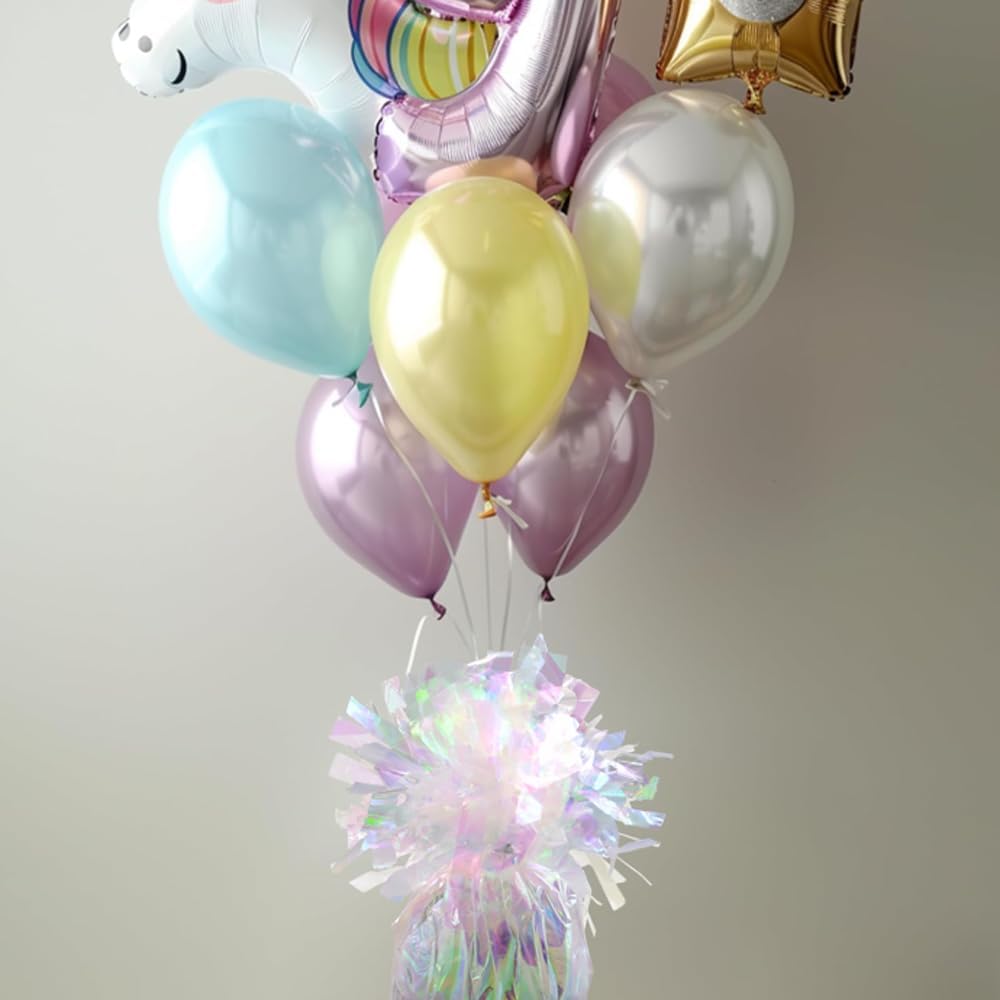 Balloon weights, 12 pieces, aluminum foil, suitable for birthday parties, gatherings, weddings, dinners and other occasions, weight 0.36bl (Lridescent)