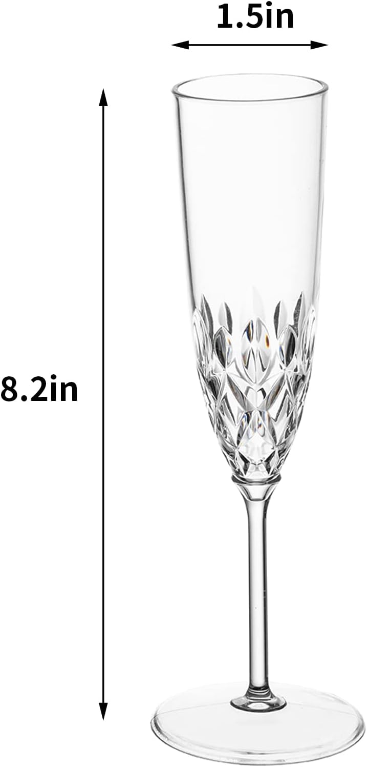 16 Pack Plastic Champagne Flutes, Shatterproof Reusable Fancy Crystal Clear Champagne Glasses, 5 oz Acrylic Unbreakable Elegant Party Drinking Cocktail Wine Glasses Wedding Birthday Bar Goblets