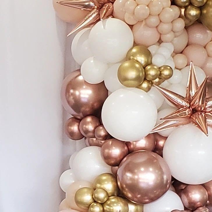 Rose Gold Balloons Arch Kit, 140Pcs Metalic Rose Gold Metallic Gold White Pink with Confetti Balloons for Bridal Shower Baby Shower Bachelorette Birthday Wedding Girl Anniversary Decorations